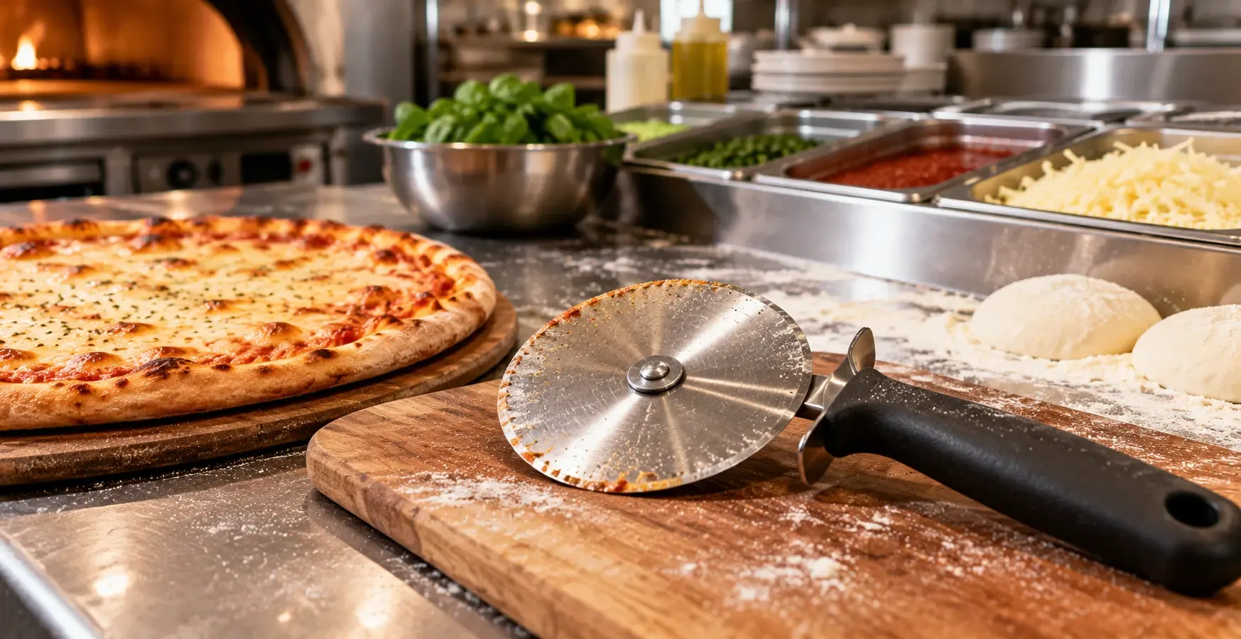 Cross-contamination risk with pizza cutters in a busy kitchen